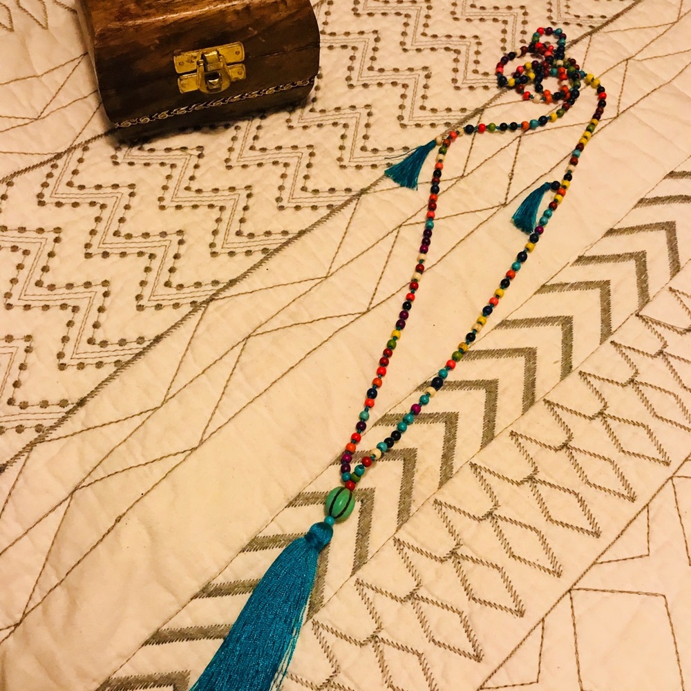 Mala Bead Necklace Blue Turquoise